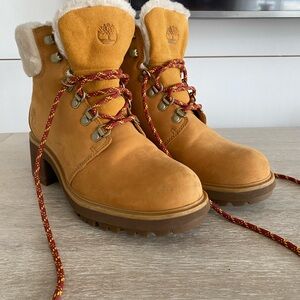 Authentic Timberland Shearling Lined Heeled Lace-Up Boots